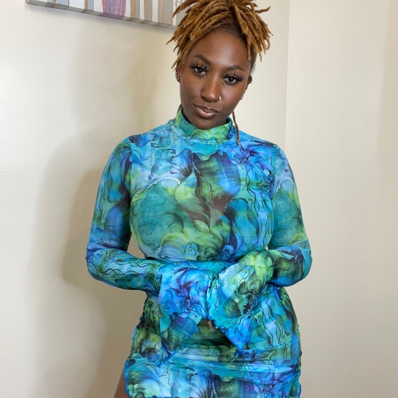 SHEIN Dresses Shein Floral Print Stand Neckmesh Dress Poshmark